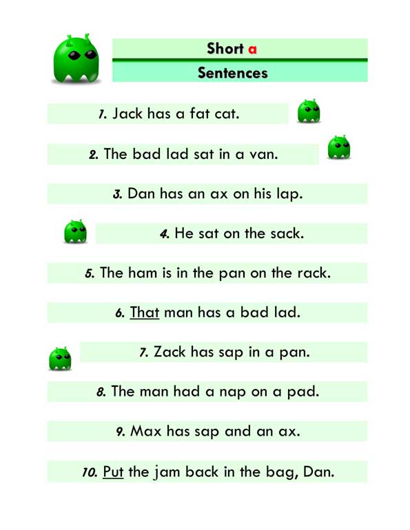 Short A Word List And Sentences